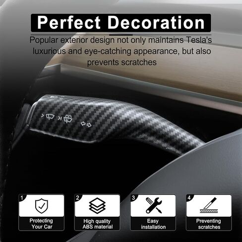 BJSIA 2PCS Steering Lever Cover Compatible with Tesla Model 3 Model Y, Gear Shift Cover Carbon Fiber Pattern Gear Lever Cover for Car Knob Protection Cover (Matte Black) in Saudi Arabia