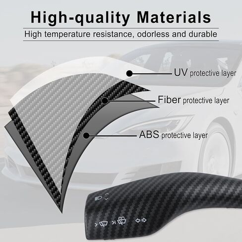 BJSIA 2PCS Steering Lever Cover Compatible with Tesla Model 3 Model Y, Gear Shift Cover Carbon Fiber Pattern Gear Lever Cover for Car Knob Protection Cover (Matte Black) in Saudi Arabia