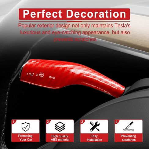 BJSIA 2PCS Steering Lever Cover Compatible with Tesla Model 3 Model Y, Gear Shift Cover Carbon Fiber Pattern Gear Lever Cover for Car Knob Protection Cover (Matte Black) in Saudi Arabia