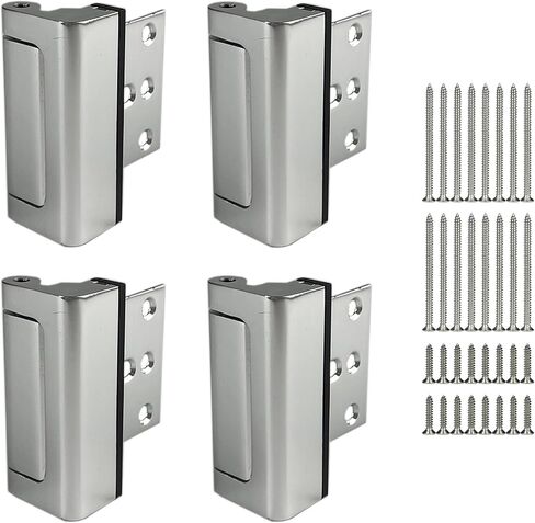 TR TOOLROCK Home Security Door Lock 4 Pack, Childproof Door Reinforcement Lock, 32pcs Stainless Steel Screws for Inward Swinging Door, 3" Aluminum Locks to Defend Prevent Unauthorized Entry (Silver) in Saudi Arabia