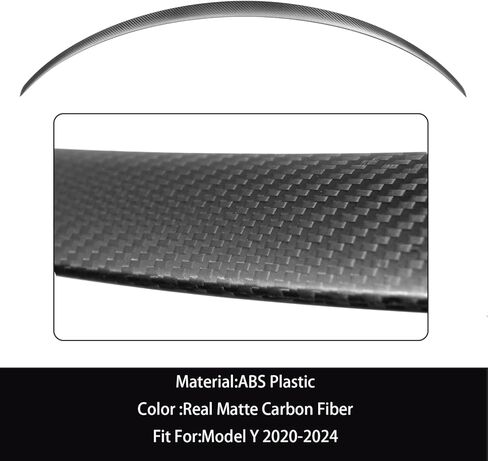 Tesla Model Y Spoiler, 3K Real Carbon Fiber Spoiler Wing Rear Trunk Spoiler Lip Tail Wing for 2020-2024 Tesla Model Y Exterior Accessories (Matte Carbon Fiber) in Kuwait