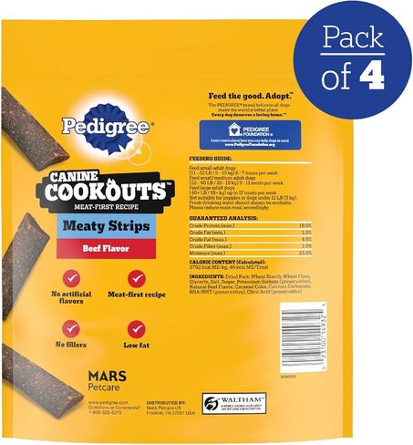 Pedigree Canine Cookout Soft Dog Treats, Chicken Flavored Meaty Strips, 18.2 oz. Bag, Pack of 4 in Saudi Arabia