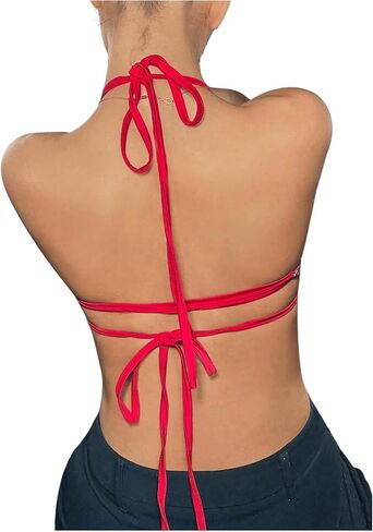 GORGLITTER Women's Adjustable Strap Sequin Heart Shape Bra Top Cutout Tie Back Strappy Halter Neck Top in Saudi Arabia