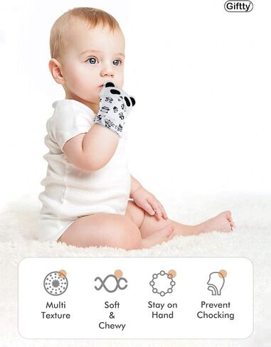 Giftty Baby Teething Mitten, Self-Soothing Teether Glove, Pain Relief Silicone Mitt, Double Breathable, Stay on Baby's Hand, Unisex for Babies 3-12 Months(2 Pink Mittens) in Kuwait