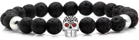 Fashion Crystal Eye Skull Bracelet 8MM Lava Rock Bead Bracelet in Saudi Arabia