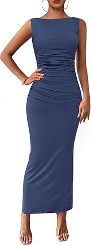 PRETTYGARDEN Women's 2025 Summer Semi Formal Midi Dresses Sleeveless Ruched Bodycon Slit Long Elegant Cocktail Party Dress in Kuwait