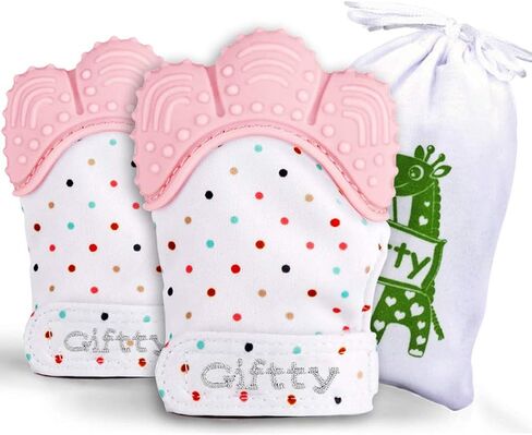 Giftty Baby Teething Mitten Chew Mitt Baby Teether Glove Teething Toy Self Soothing Teether, Teething Pain Relief Soothing Toy, Prevent Scratches Glove, for 0-6 Months Baby in Kuwait