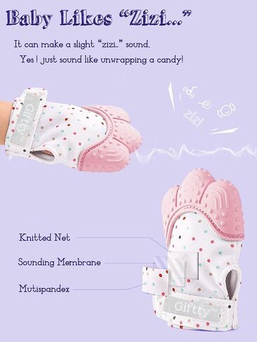 Giftty Baby Teething Mitten Chew Mitt Baby Teether Glove Teething Toy Self Soothing Teether, Teething Pain Relief Soothing Toy, Prevent Scratches Glove, for 0-6 Months Baby in Kuwait