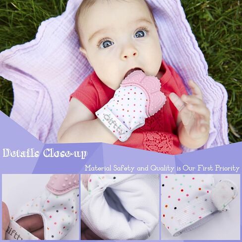Giftty Baby Teething Mitten Chew Mitt Baby Teether Glove Teething Toy Self Soothing Teether, Teething Pain Relief Soothing Toy, Prevent Scratches Glove, for 0-6 Months Baby in Kuwait