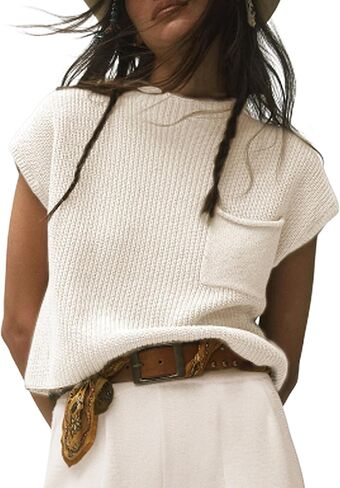 Himosyber Women's Solid Sleeveless Vest Mock Neck Cap Sleeve Knitwear Sweater Tops in Kuwait