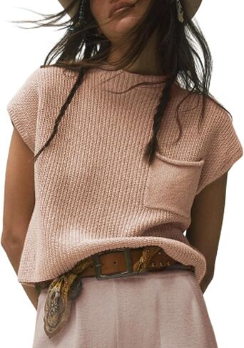 Himosyber Women's Solid Sleeveless Vest Mock Neck Cap Sleeve Knitwear Sweater Tops in Kuwait