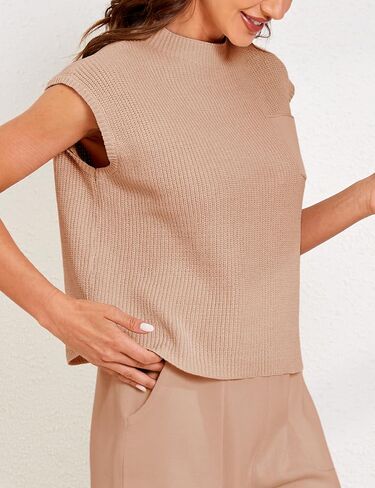 Himosyber Women's Solid Sleeveless Vest Mock Neck Cap Sleeve Knitwear Sweater Tops in Kuwait