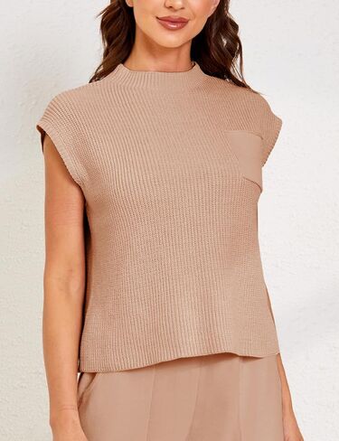 Himosyber Women's Solid Sleeveless Vest Mock Neck Cap Sleeve Knitwear Sweater Tops in Kuwait