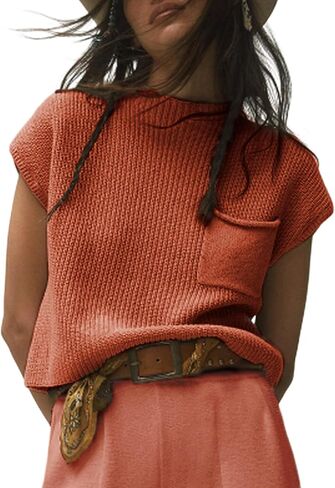 Himosyber Women's Solid Sleeveless Vest Mock Neck Cap Sleeve Knitwear Sweater Tops in Kuwait