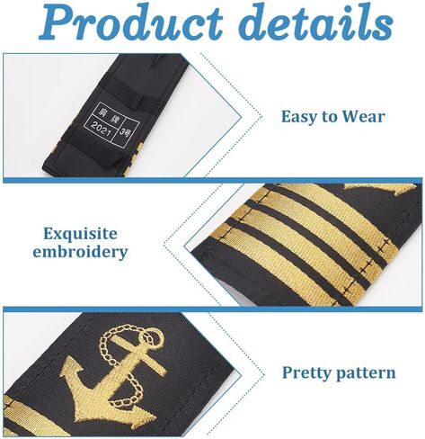 WEBEEDY 2 Pairs Shoulder Boards Epaulets Hardboard Anchor Shoulder Boards Badge Epaulets Captain Mate Navy Fleet Admiral Uniform Insignia Sliders Cosplay Epaulette Sliders, Four Bars Gold Stripes in Saudi Arabia