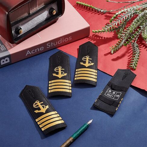 WEBEEDY 2 Pairs Shoulder Boards Epaulets Hardboard Anchor Shoulder Boards Badge Epaulets Captain Mate Navy Fleet Admiral Uniform Insignia Sliders Cosplay Epaulette Sliders, Four Bars Gold Stripes in Saudi Arabia