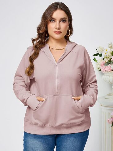 TAKEYAL المرأة حجم كبير هوديس بلوزات كبيرة الحجم نصف ربع البريدي البلوز كم طويل ملابس الخريف مع جيب in Kuwait