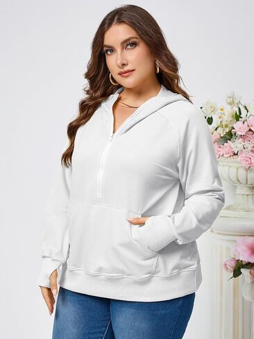 TAKEYAL المرأة حجم كبير هوديس بلوزات كبيرة الحجم نصف ربع البريدي البلوز كم طويل ملابس الخريف مع جيب in Kuwait