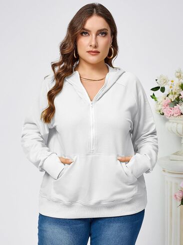 TAKEYAL المرأة حجم كبير هوديس بلوزات كبيرة الحجم نصف ربع البريدي البلوز كم طويل ملابس الخريف مع جيب in Kuwait