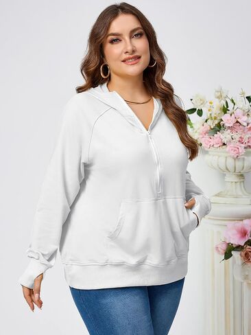TAKEYAL المرأة حجم كبير هوديس بلوزات كبيرة الحجم نصف ربع البريدي البلوز كم طويل ملابس الخريف مع جيب in Kuwait