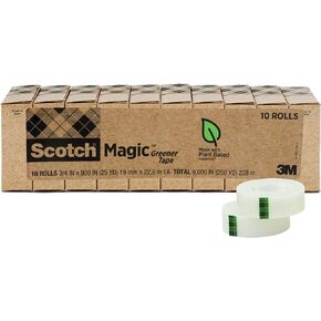 Scotch Magic Greener Tape, Invisible Tape for Fixing Paper, Office Supplies and Back to School Supplies, 0.75 in .x 900 in., 10 Rolls