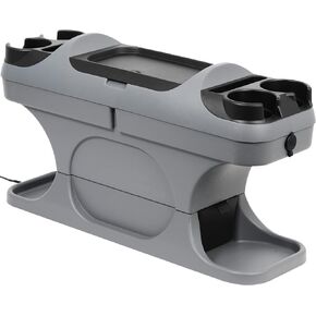 Moblorg Retro Center Console with Plug-in Power Extension for Minivans, SUVs, Vehicle Organizer, Large, 12V Adapter, Made in USA (Gray)