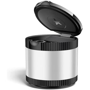 AUCELI Car Ashtray with Lid, USA Flag Cigarette Smokeless Cylinder Mini Trash Can, Detachable Ash Container for Vehicles Cup Holder, Portable Auto Accessories Mini Trash Can for Office Home (Black)