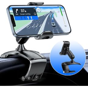 Car Dashboard Phone Clip Holder, 360° Rotating Dash Steering Wheel Cell Phone Clamp Mount Stand Compatible with 4-7 Inch Smartphones (Black)