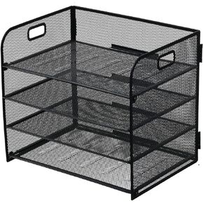 4 Tier Paper Organizer File Sorter Organizer with Handle,Mesh Office Desk Organizer for Letter,Document,File Organizer for Office,Home or School-Black