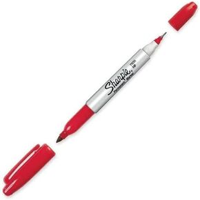 Sharpie 32202 Twin Tip Permanent Marker, Fine and Ultra Fine Type, Red Color, Quick-drying Ink, Fade and Water Resistant, AP Certified