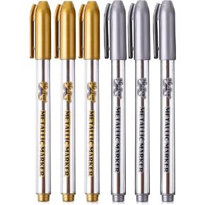 Mr. Pen- Metallic Paint Markers, 6 Pack, Silver and Gold, Silver Paint Marker, Gold Ink Pen, Silver Pen, Silver Markers Permanent Metallic, Silver Ink Pen, Gold Metallic Marker, Gold Marker, Gold Pen