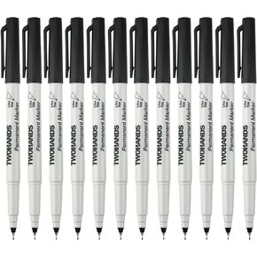 TWOHANDS Permanent Markers Ultra Fine Tip, 0.5mm, Extra Fine Point, Black, 12 Count, 21618