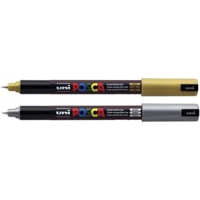 Posca Uni-Ball Uniball Posca Pc-1Mr Ultra Fine Marker Pens Gold & Silver Pack Of 2