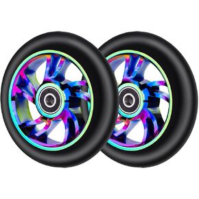 2 Pack 100mm Scooter Wheels,88A Replacement Scooter Wheel with ABEC-9 608RS Bearings Installed for Pro Scooters Kick Scooters, Multi-Color