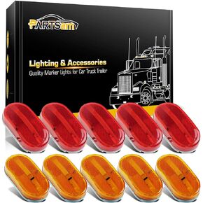 Partsam 10Pcs 4 Inch Trailer RV Rectangular 6 Led Side Marker Clearance Lights w/Reflex Lens [DOT Certified] Surface Mount for Truck Lorry Van Camper 12V