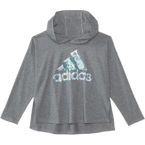 adidas Girl's Long Sleeve GRX Heather Hood Tee (Big Kids) Charcoal Grey LG (14 Big Kids)