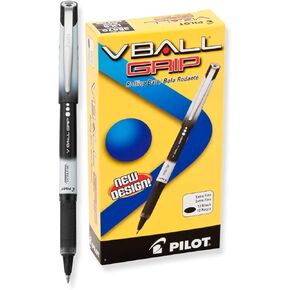 Pilot VBall Grip Liquid Ink Roller Ball Stick Pen, Black Ink.5mm, Dozen