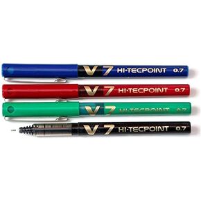 Pilot V7 Hi-Techpoint Rollerball Mixed Pack Of 4 Black/Blue/Green/Multicolor/Red