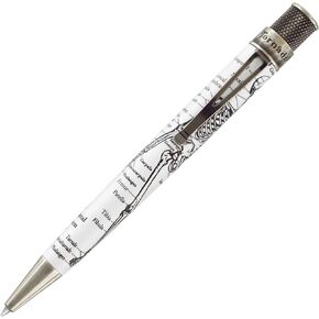 قلم Tornado™ Vintage Metalsmith Dr. Gray Skeleton Rollerball Pen - يتوهج في الظلام، ولمسات فضية عتيقة، وأقلام جمجمة خرطوشة حبر سوداء محملة مسبقًا لعشاق التشريح
