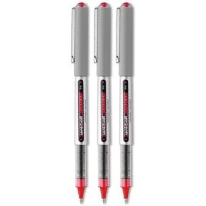 Uni-Ball Vision Stick Rollerball Pens, Fine Point, Red Ink, 3 Pens (60139)