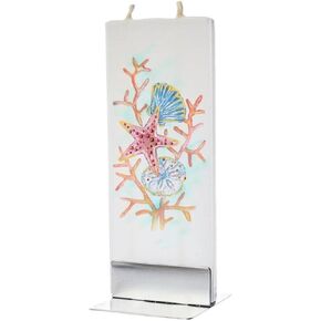 Flatyz Hand Painted Flat Candle | Unscented, Dripless, Smokeless, Decorative | Coral, Star and Shells | Double Wick with Metal Base | Unique Gift Idea and Home Décor Accent