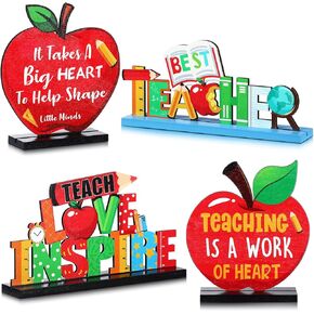 Teacher Appreciation Table Centerpieces Best Teacher Sign Table Decorations for Student to Teacher Home Decor Classrooms Desks Teaching Wooden Signs Topper (3 Pack)