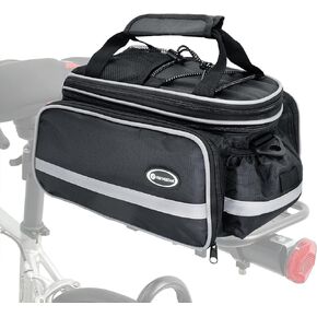 Bike Rack Bag, 25L Multi-functional Polyester Saddle Trunk Shoulder Panniers for Bicycle, Black Large Capacity Extensible Luggage for Adults, with Rainproof Cover