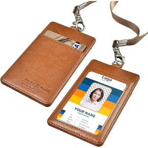 MICFLIP Badge Holder with Lanyard -Can Be Tracker to Find The Location（iOS Only） Leather ID Name Badge Card Holder with Lanyard for ID Badges (Brown)