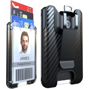 LIUGX Badge Holder, ID Card Holder with Metal Clip - Durable Polycarbonate (Holds 1 to 4 Cards), Portable Wallet for Office, Laborer, Police, Work, Black