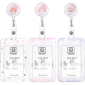 3 Set Heavy Duty Badge Holder with Retractable Reel, Marble Retractable ID Badge Holders with Clip Name Key Card Holder Case for Teacher Nurse Doctor Student Office Gift for Coworkers