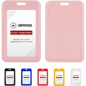 2 Pack Sliding ID Badge Holder Heavy Duty Hard Plastic Card Sleeve Secures Work ID, Key Card, Credit Cards for Office, Factory, Hospital & School (Pink)