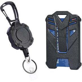 ID Badge Holder with Heavy Duty Retractable Belt Clip and Clear Card Window, Tactical Retractable Carabiner Keychain and Ring, Retractable ID Holder with 31.5IN Steel Cord, Bearing 9oz-Black