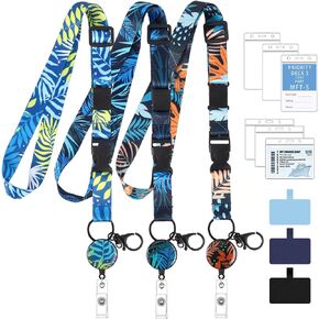 3 Pack Cruise Lanyards for Ship Cards, Adjustable Lanyards with Retractable Badge Reel, 6 Pack Waterproof ID Badge Holder and 3 Pack Phone Tether Tab