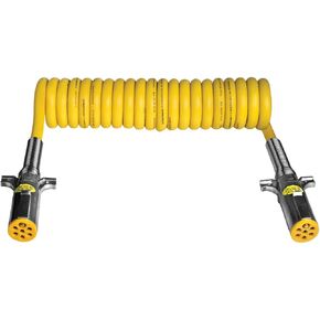 Tectran Auxiliary-Style Plug ABS Duty Powercoil | Die-Cast Buffalo Plugs w/Spring Guards | 12" Trailer Lead | Yellow | (15' Length x 48" Tractor Lead)